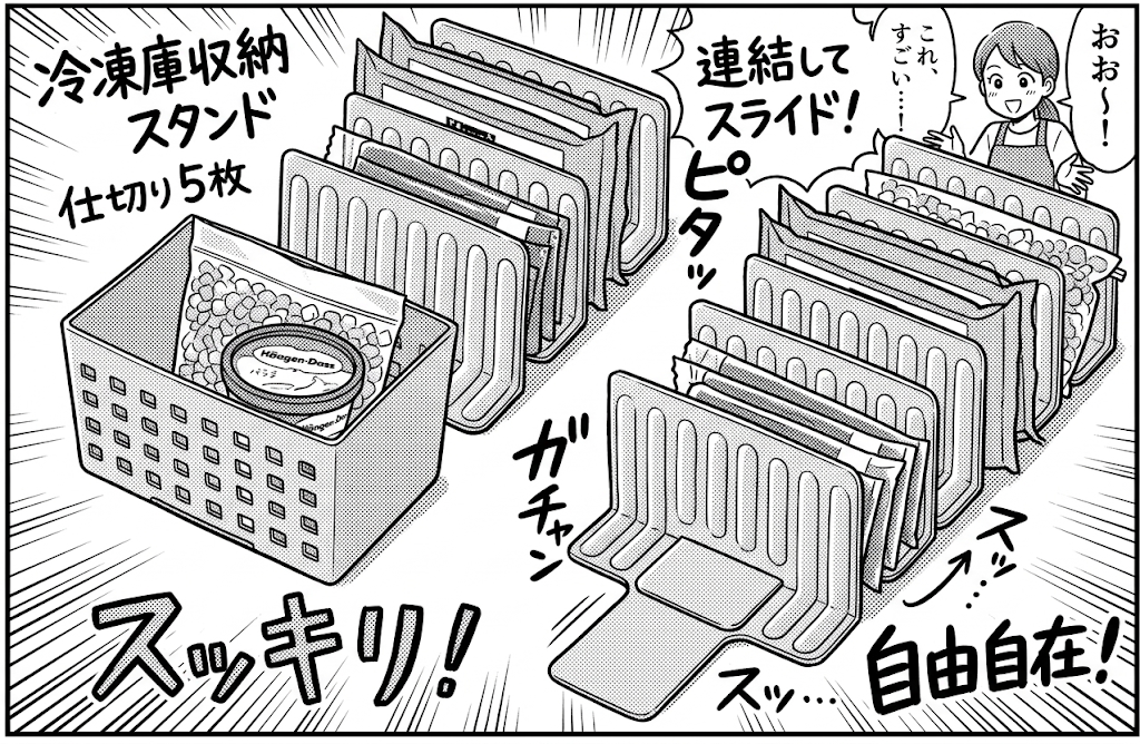 冷凍庫収納 スタンド 仕切り5枚