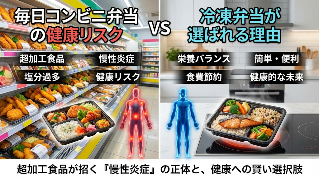 「コンビニ弁当を毎日食べる健康リスクと冷凍弁当が選ばれる理由」のイメージ画像