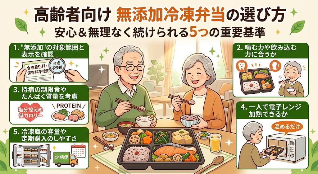 高齢者向け無添加冷凍弁当の選び方、5つの重要な基準