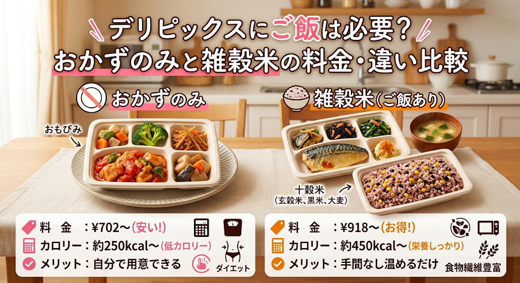 デリピックスにご飯は必要？おかずのみと雑穀米の料金・違い比較