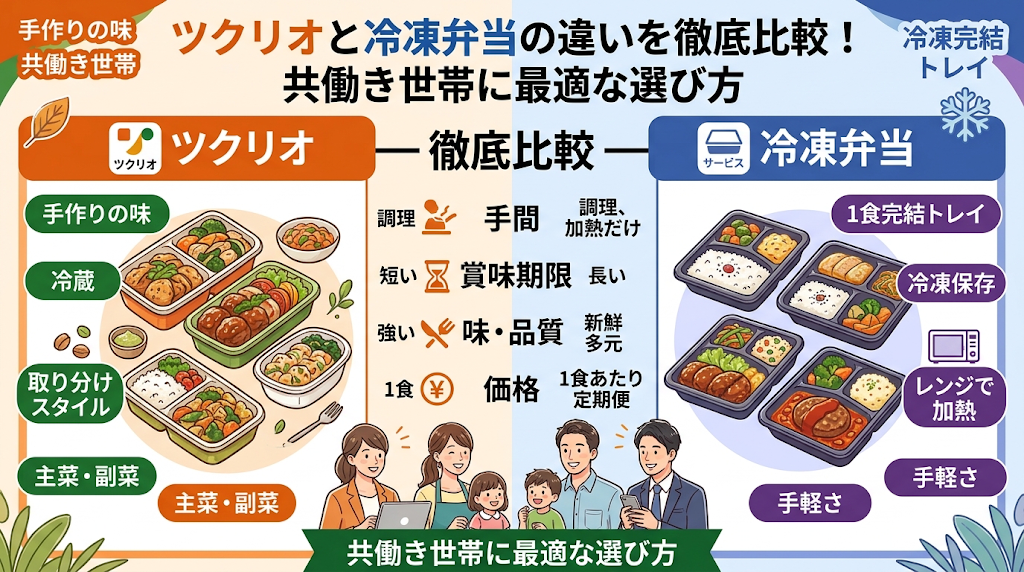 ツクリオとnosh等の冷凍弁当の違いを徹底比較！どっちを選ぶべき？